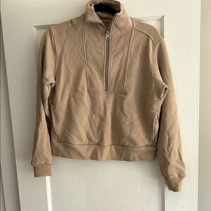 Everlane Beige Cropped Quarter Zip Sweater